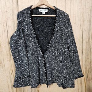 Sara Campbell Wmns Med Wool Blend Single Button Draped Black and Cream Cardigan